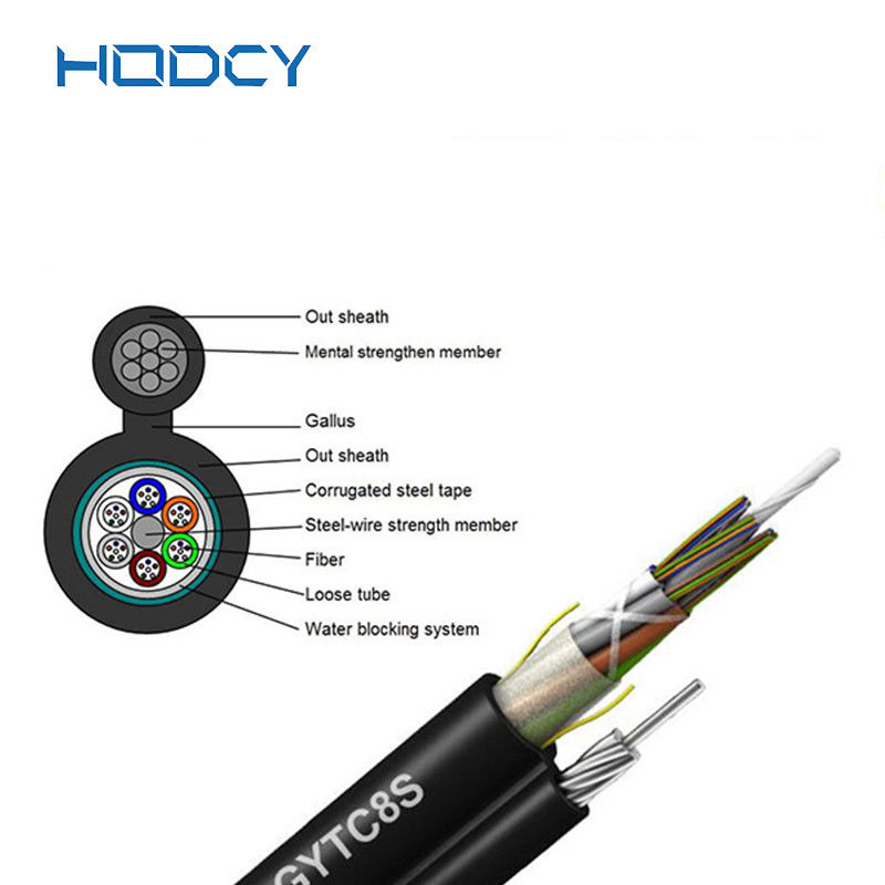 Noyau 12 GYTC8A autosuffisant extérieur de câble optique de fibre du schéma 8 aérien blindé