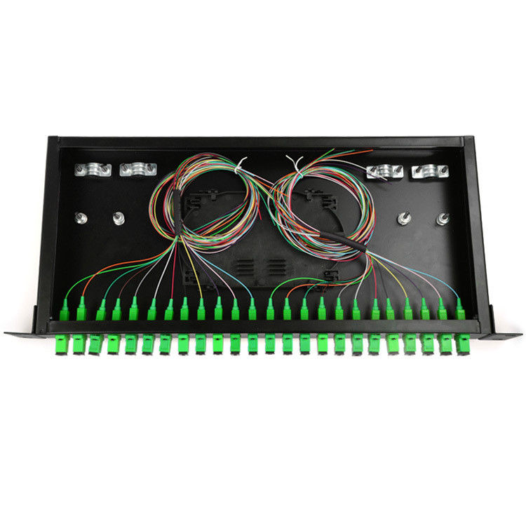 Cadre de distribution optique gauche de réseau de bâti de support de tableau de connexions de fibre de ROHS 24/19 pouces