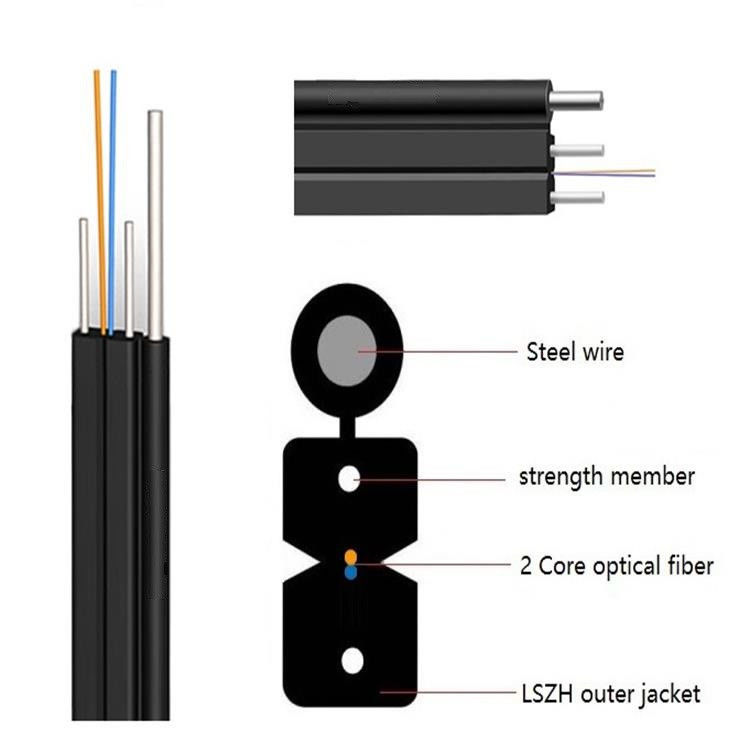 Type plat optique extérieur mode unitaire du câble 2km G657A1 LSZH de fibre de baisse de FTTH