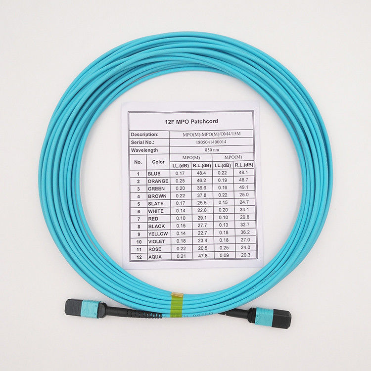 Hochiry MPO/type corde de fibres du câble 12 tronc de MTP de correction à plusieurs modes de fonctionnement de la fibre OM4 de B